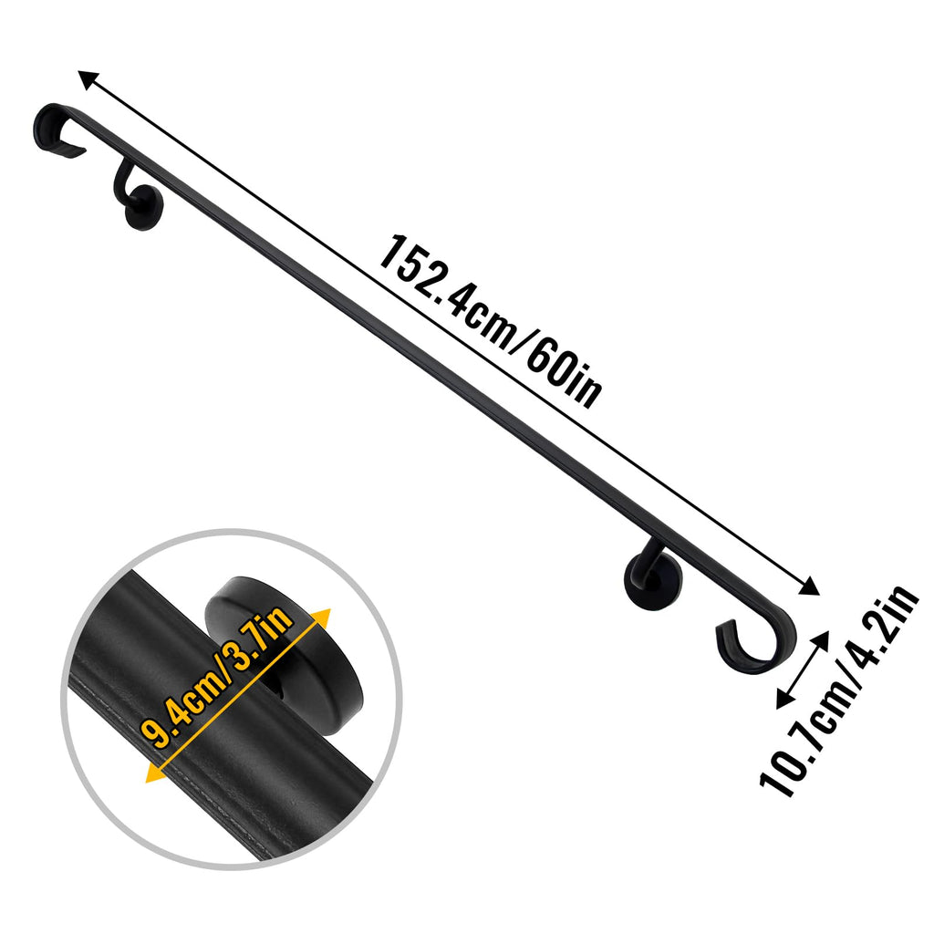 Wall Handrail Wrought Iron, Stair Handrail Safety Non-Slip and Rust Resistant, Wall Mount Handrail Fits 4-5 Steps for