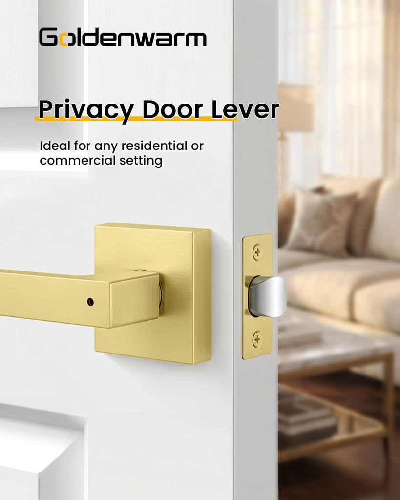 Brushed Gold Privacy Door Handles Interior, Bedroom - 6 Pack
