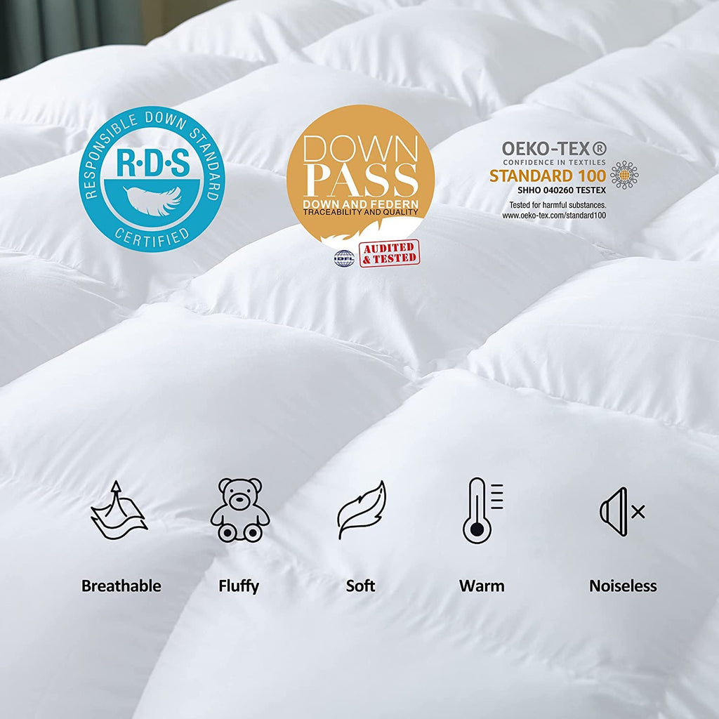 Luxurious Goose Down Feather Fiber Comforter Duvet Insert, Plain Solid Design, White 108 x 98, Premium Baffle Box