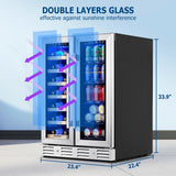 24 inch Wine Fridge Hold 21 Bottles and 75 Cans,Dual Zone Wine and Beverage Refr