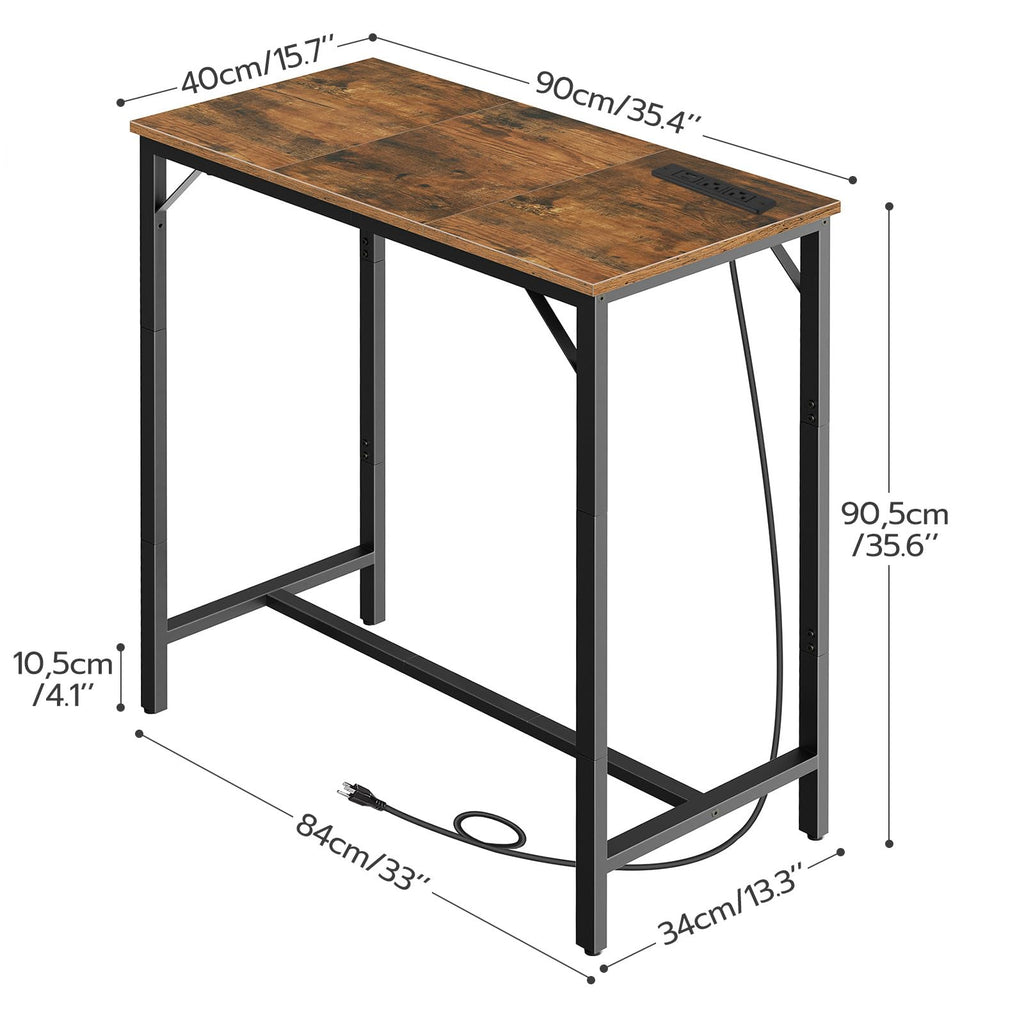 Bar Table with Charging Station, Rectangular Pub Table, High Top Coffee Table, Counter Bar Height Table, Narrow Long