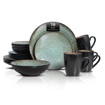 Stoneware Dinner Set Reactive Glaze (16pc Set, Java Green)
