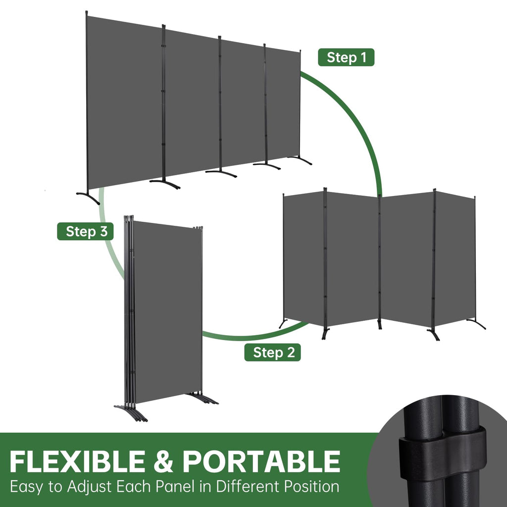 4 Panel Folding Room Divider, Sturdy Frame Freestanding Wall Divider