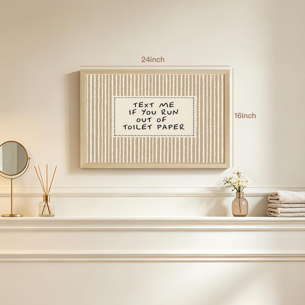 Wood Framed Funny Bathroom Wall Art, Text Me If You Run Out of Toilet Paper Quote Wall Decor, Minimalist Farmhouse