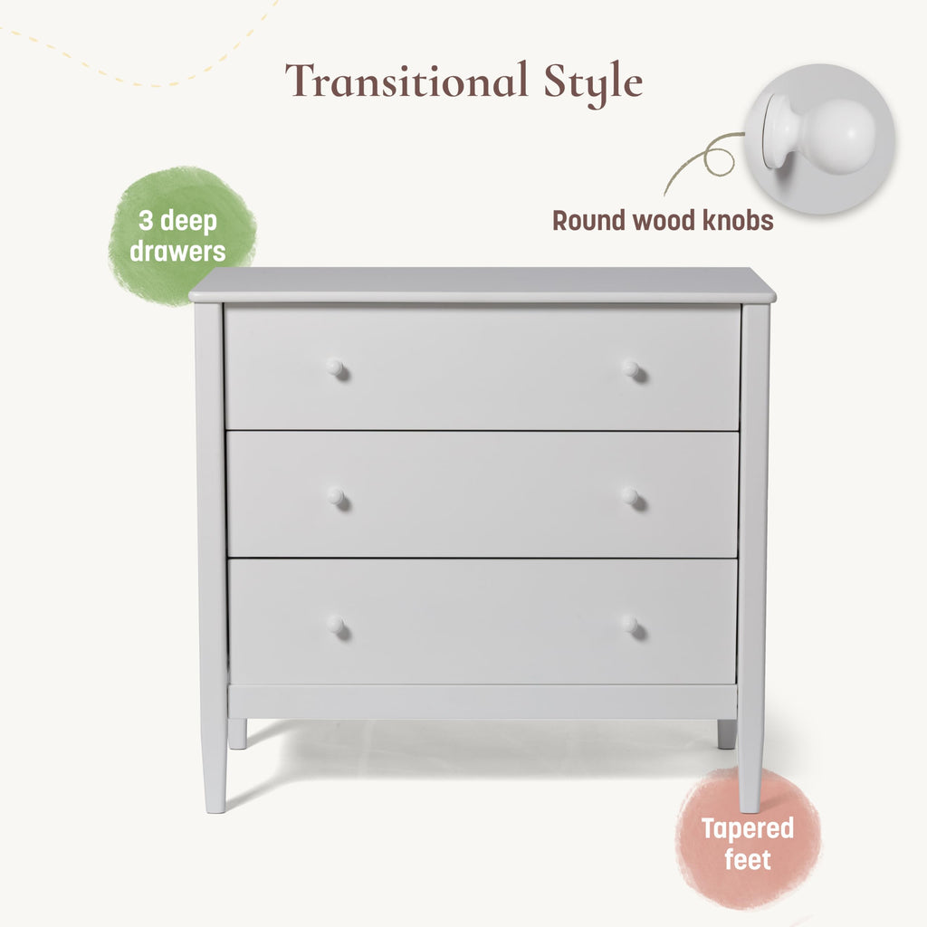 Clover 3 Drawer Dresser, White/Whitewash Natural