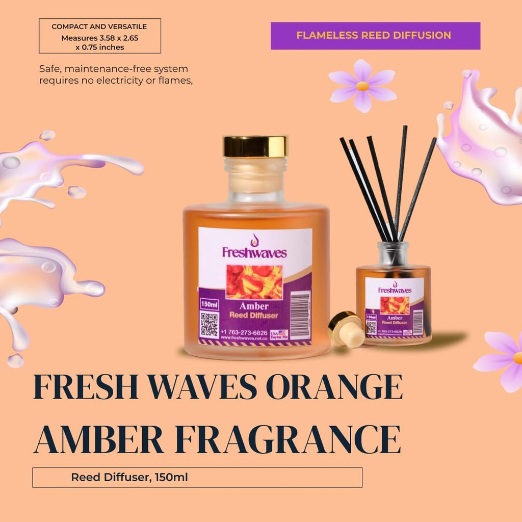 Amber Reed Diffuser |150ml| Long-Lasting Flameless Fragrance & Decorative Glass Bottle - Set of 6