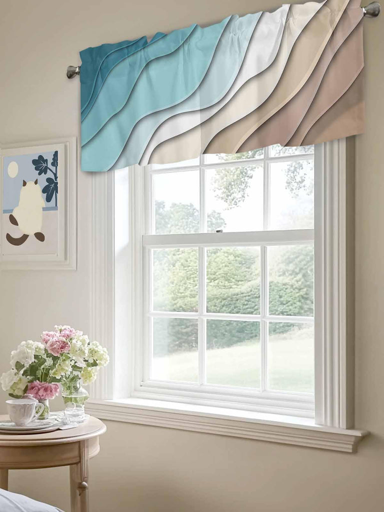 Teal Blue Modern Geometric Curtain Valance for Windows Rod Pocket Valance Window Treatments Turquoise Brown Abstract