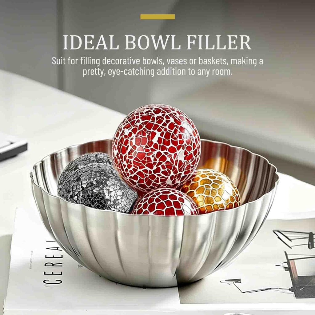 3 in Decorative Orbs Glass Balls,Mosaic Sphere globe for Whole Housewares,Wedding/Birthday,Bowls,Vases - Set of 6
