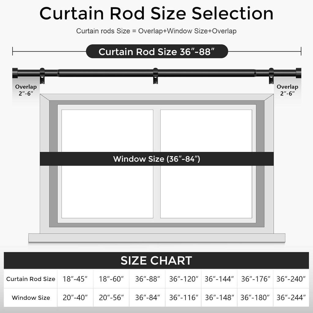 Curtain Rods for Windows 48 to 84 Inch(4-7 Feet),Black 1'' Diameter Drapery Rods with End Cap Style Design,Modern