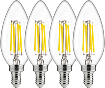 Dusk to Dawn Outdoor Sensor LED Edison Bulbs, 4W (40W Eqv.), 450LM, Clear B11 LED Candelabra Bulb E12 Base, Auto