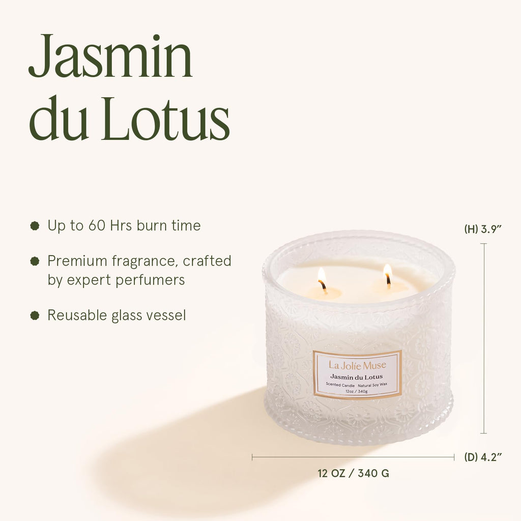 Jasmine Lotus Scented Candles, Natural Soy 2-Wick
