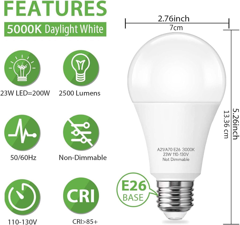 LED Light Bulbs, 23W Bright White 5000K, A21 E26
