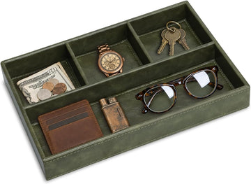 Valet Tray for Men, Leather Tray EDC Desk Organizer, Olive Green