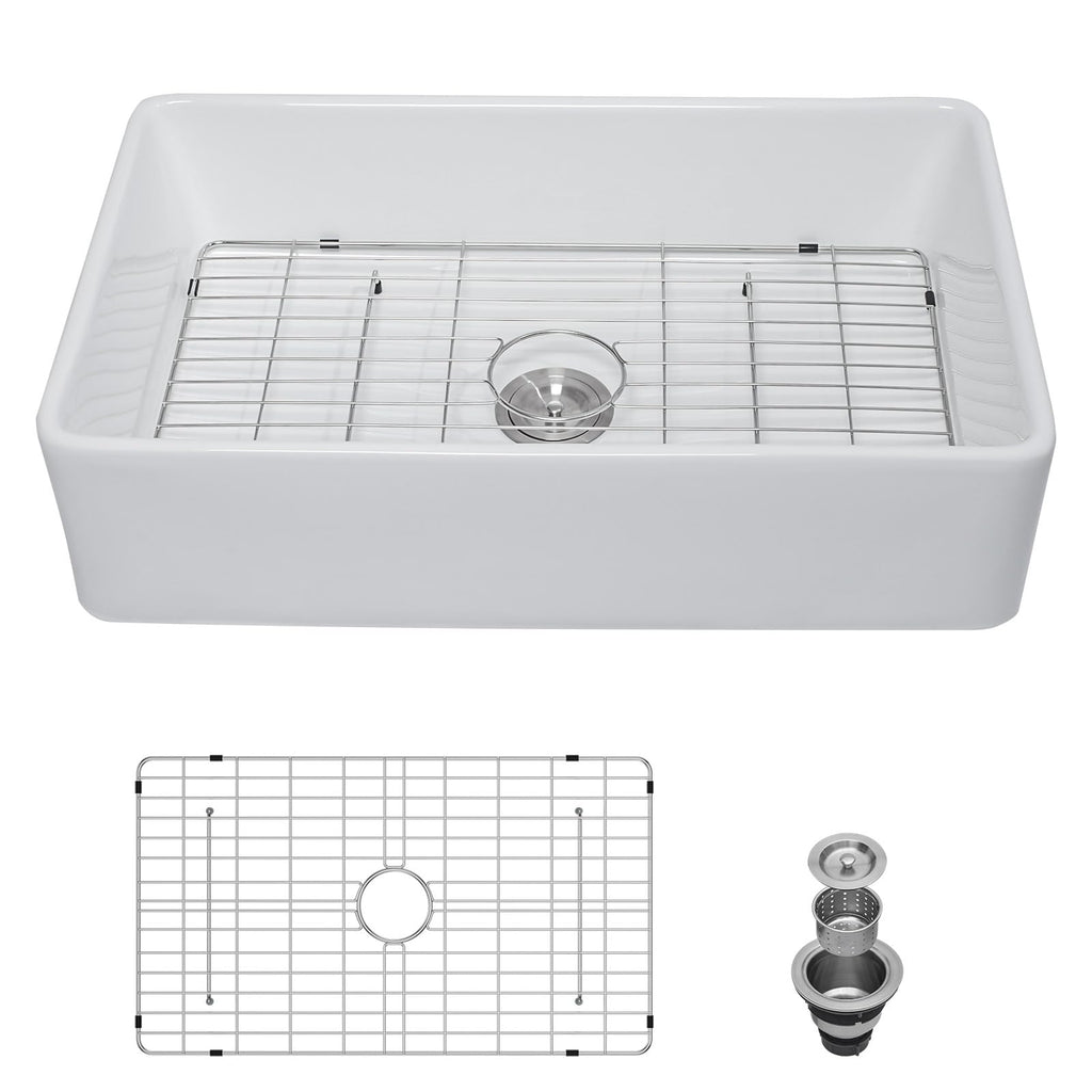 30 Inch White Farmhouse Kitchen Sinks Apron Front Flat Fireclay 30x20 Porcelain Ceramic Farmers Single Bowl Farmer