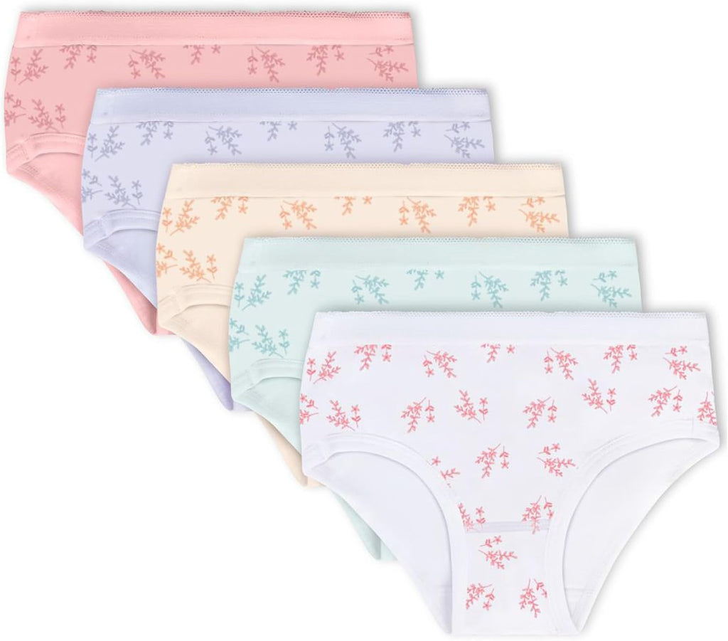 Girls Leafy Print Underwear Tagless Briefs 5 Pack