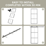 38in x 96in Glass Sliding Barn Door with 6.6ft Hardware kit, 3-Panel Black Aluminum Frame and Clear 