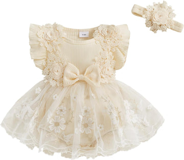 Baby Girl Romper Dress Baby Dress Romper Flowers Lace Infant Girl Spring Summer Clothes with Headband