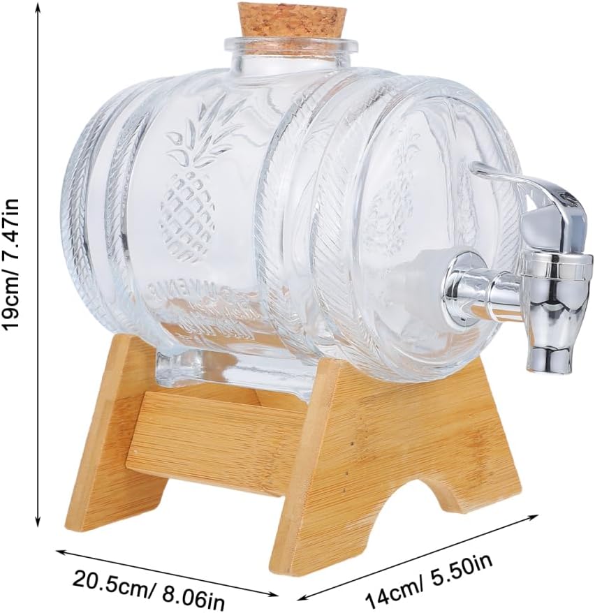 Vintage Wine Barrel Beverage Dispenser with Rack and Faucet Glass Wine Barrel for Serving Brandy Whisky Vodka Rum at
