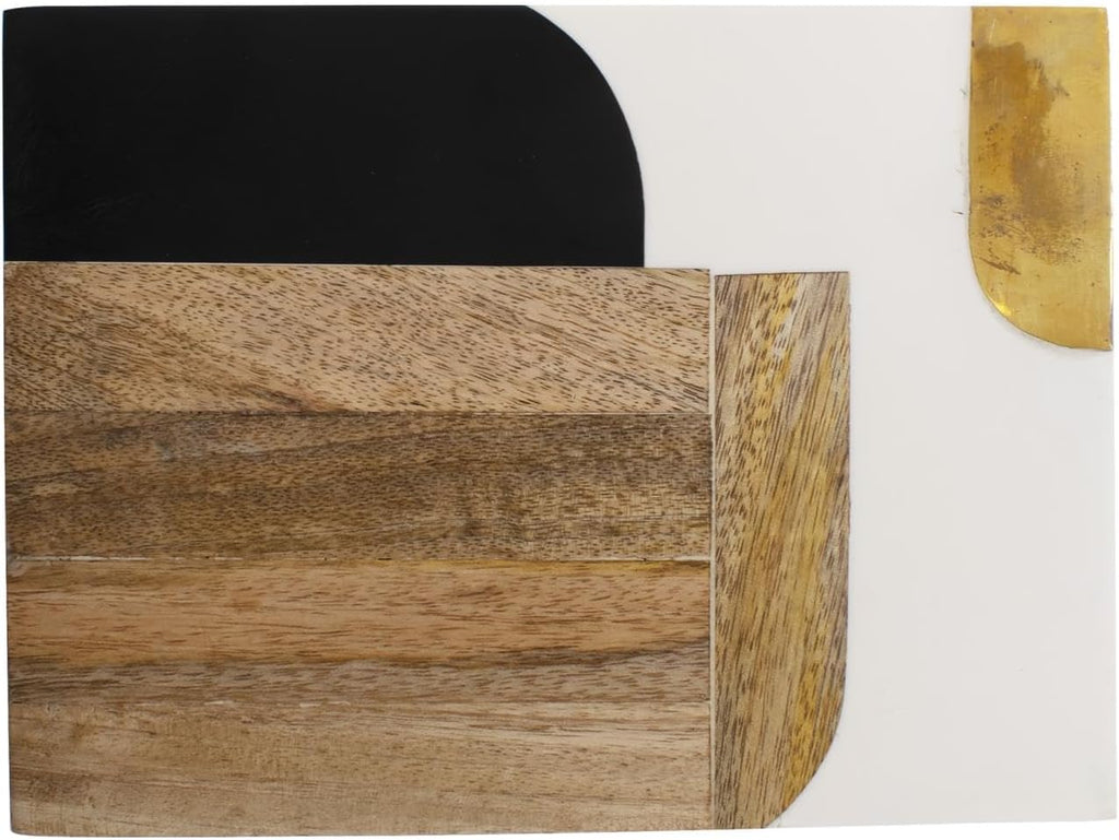 Craftsman Decorative Lidded Storage Box, Modern Wood Accent Organizer with Black Gold Patterned Top for Table, Shelf