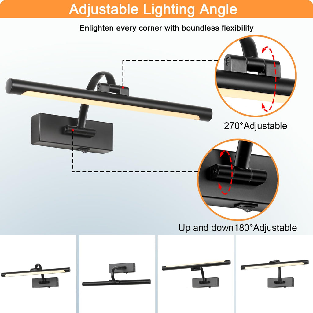 Wireless Battery Operated Picture Light,Rechargeable Wall Light with Remote and Timer,15.75 Inch Black Dimmable