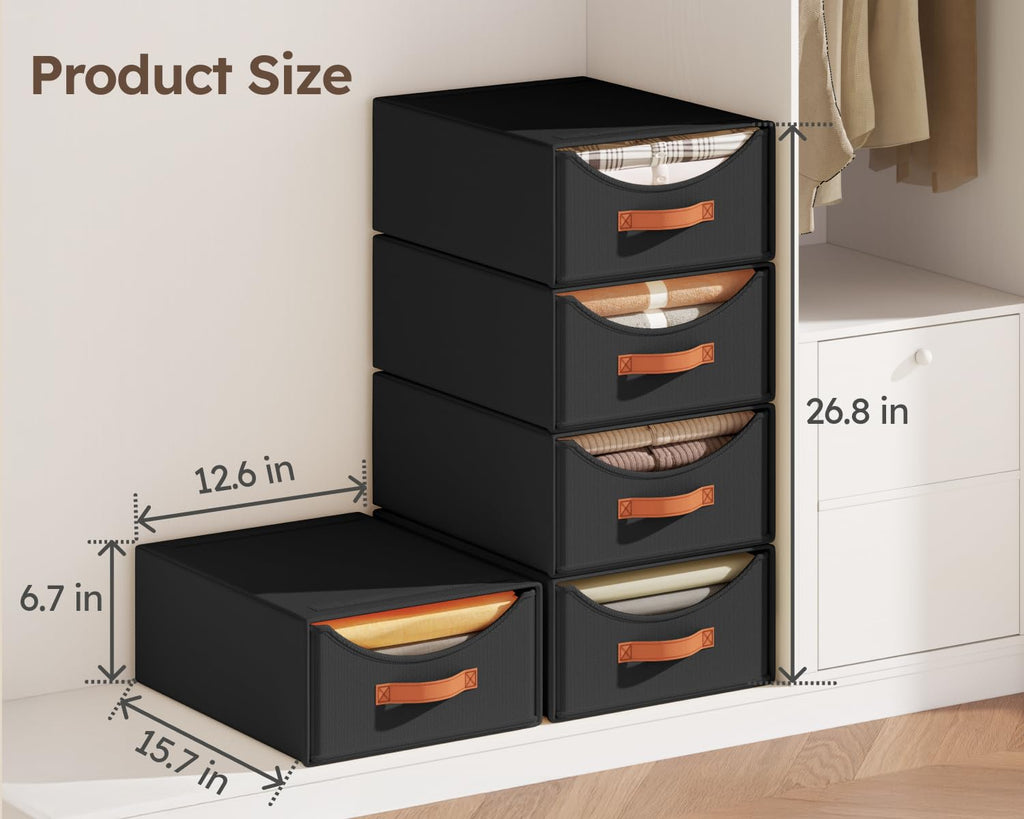 Closet Organizers and Storage - Large Stackable Storage Bins with Drawer, Fabric Bins for Organization, Collapsible