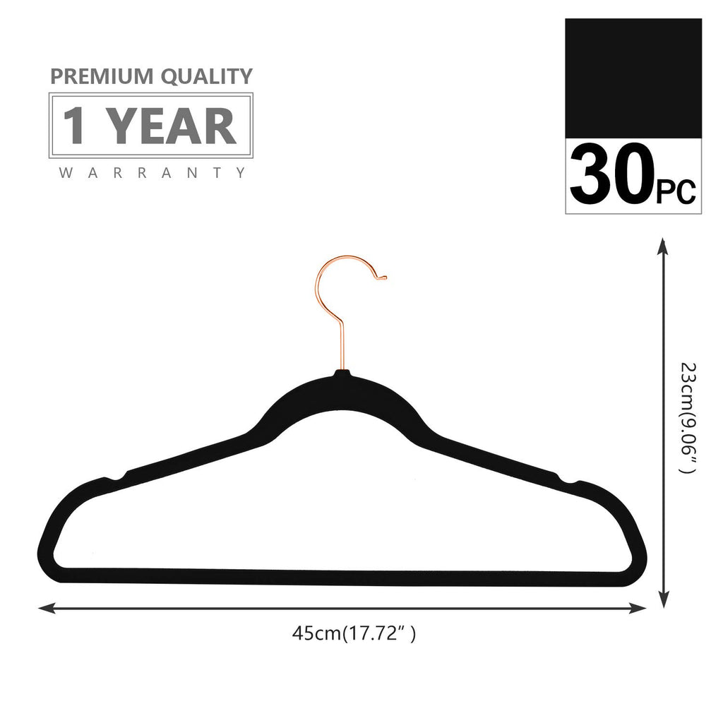 Black Velvet Hangers 30 Pack Non Slip Heavy Duty Rose Gold Hooks