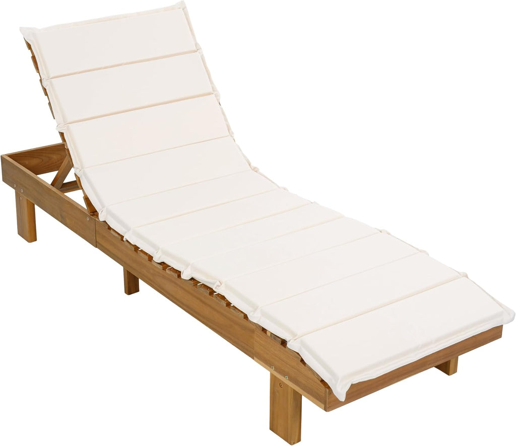 Patio Chaise Lounge Chair with Water-Resistant Cushion Set of 2, 77'' Acacia Wood Adjustable Reclining Chaise
