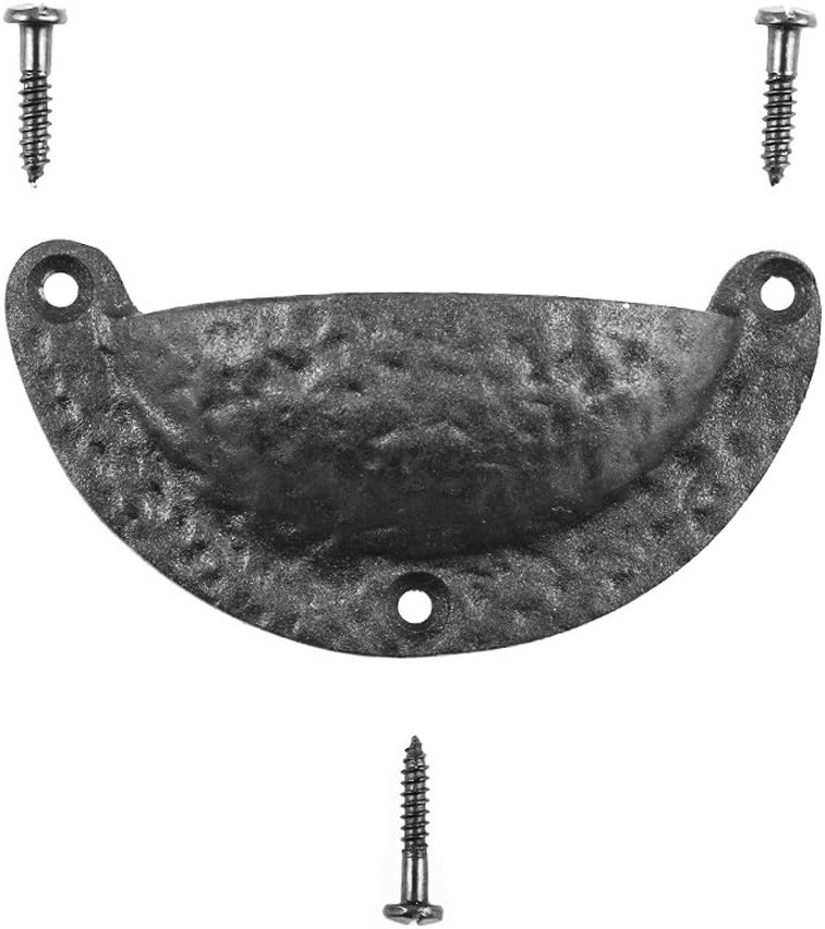 Black Iron Cup Bin Pull Cabinet Drawer Handle, Pack of 6