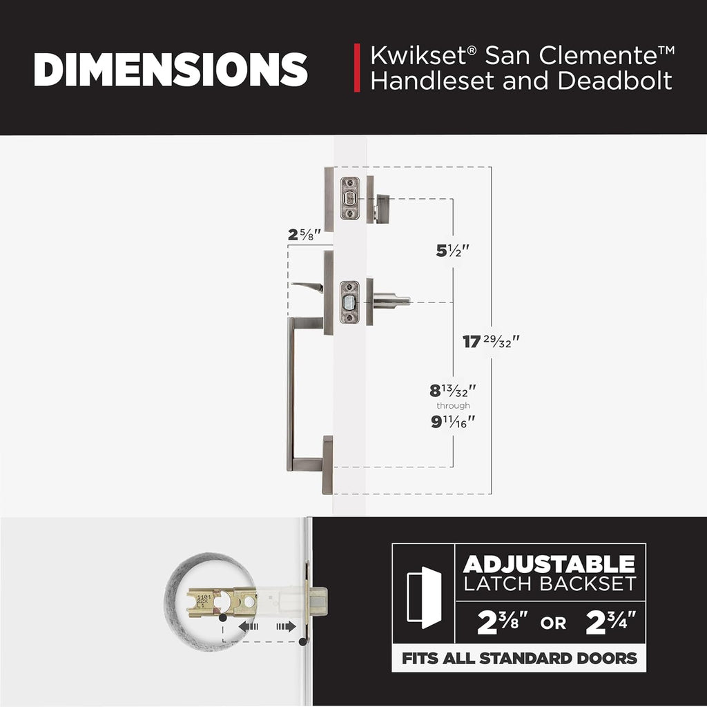 San Clemente Front Door Lock Handle and Deadbolt Set, Entry Handleset Exterior with Interior Reversible Lever - Door Handleset
