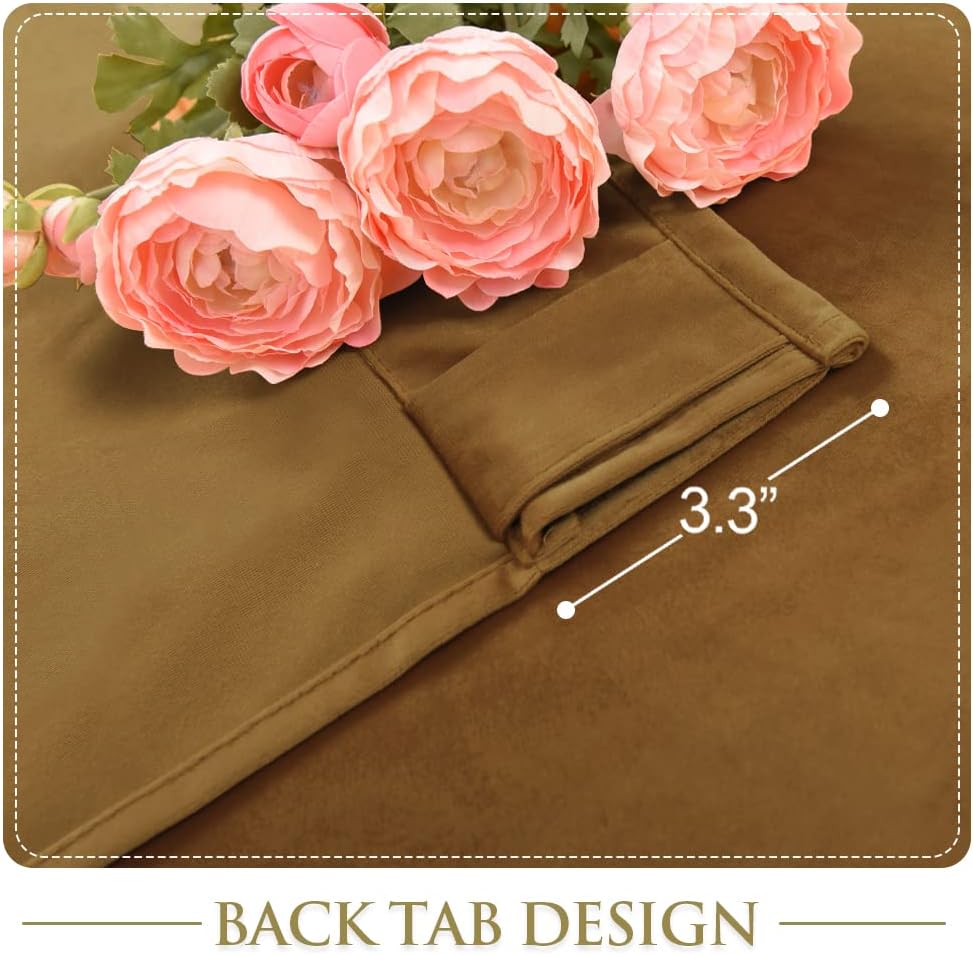 Gold Brown Blackout Velvet Curtains 84 inches Long, Super Soft Thermal Insulated Privacy Protect Sliding Door Panels