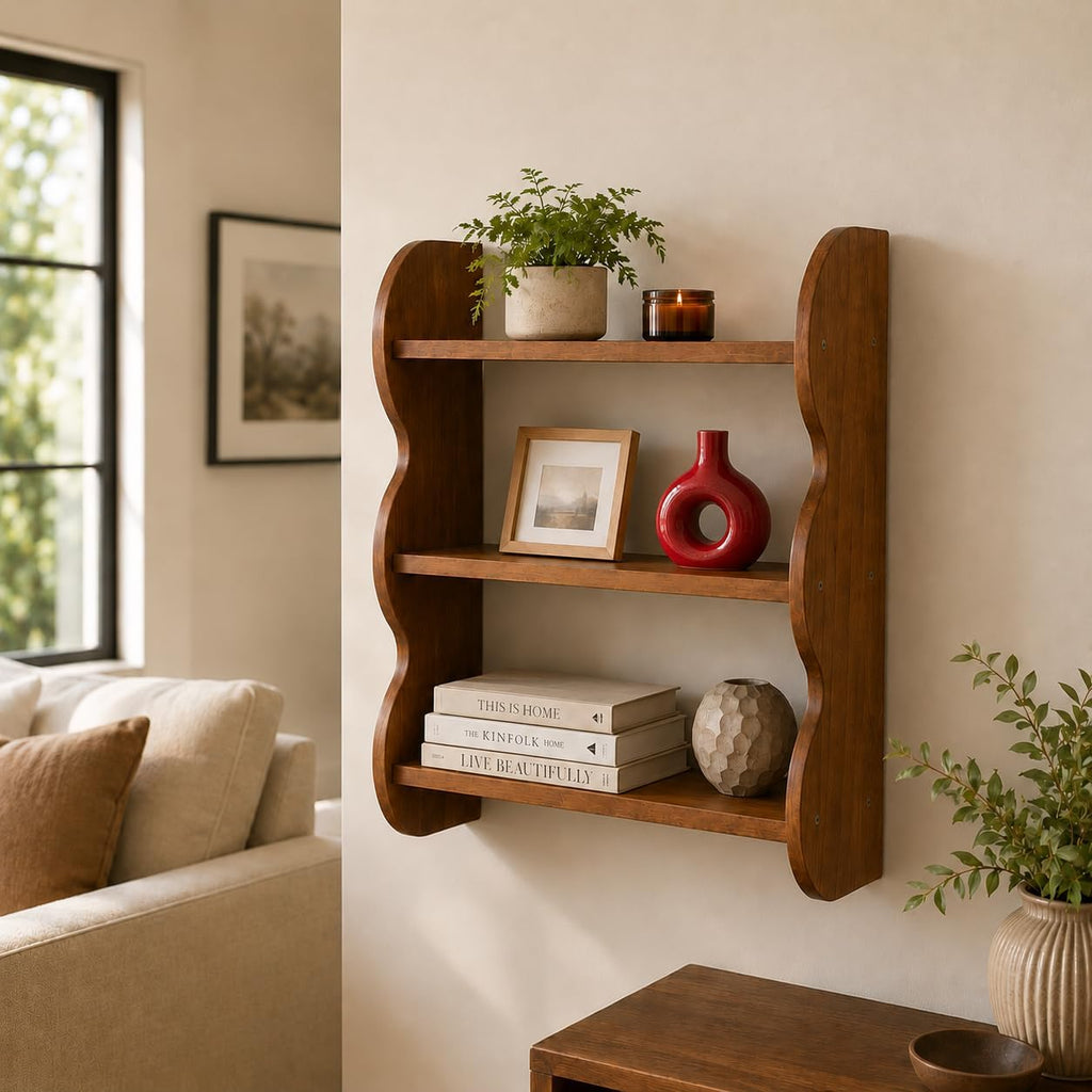 Solid Wood Floating Shelves for Wall, 3 Tier Rustic Vintage Wall Mounted Shelf, Wood Wall Storage Rack, Decorative