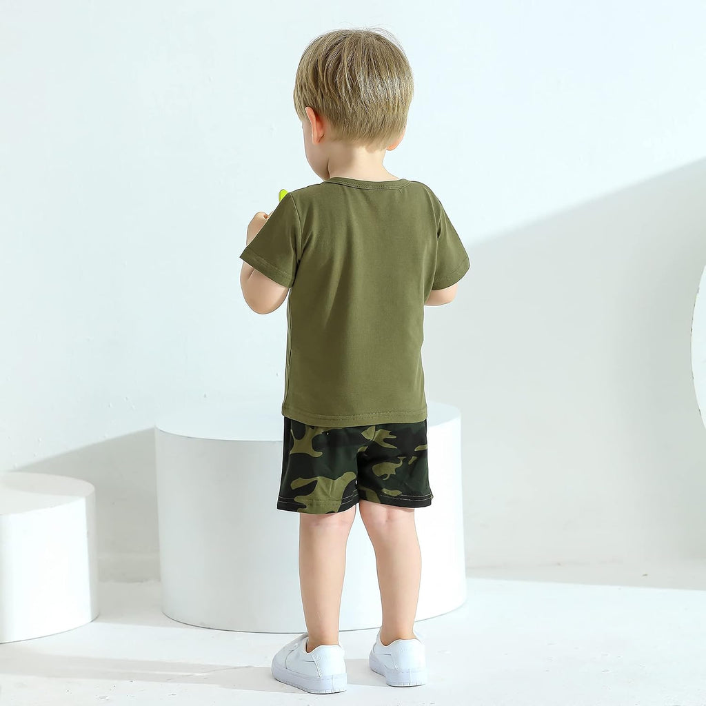 Toddler Baby Boys Summer Outfits 2 Piece Short Sleeve Graphic T Shirt and Shorts Set