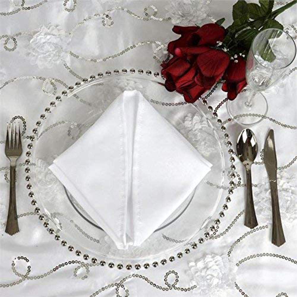 Glass Chargers for Dinner Plates - Round Charger Plates Silver Beaded - Plate Chargers Wedding Décor Placemats Set
