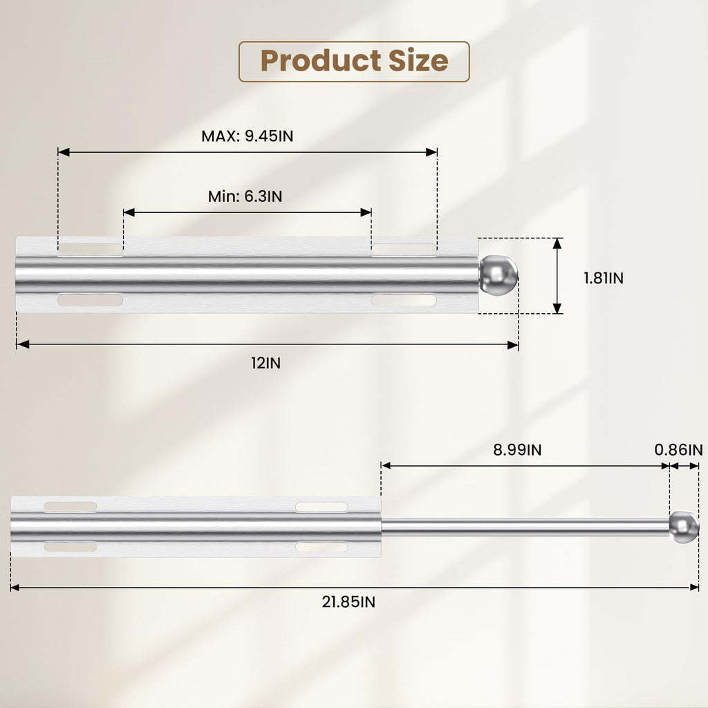 12" Valet Rod for Closet Pull Out, 2-Pack, White