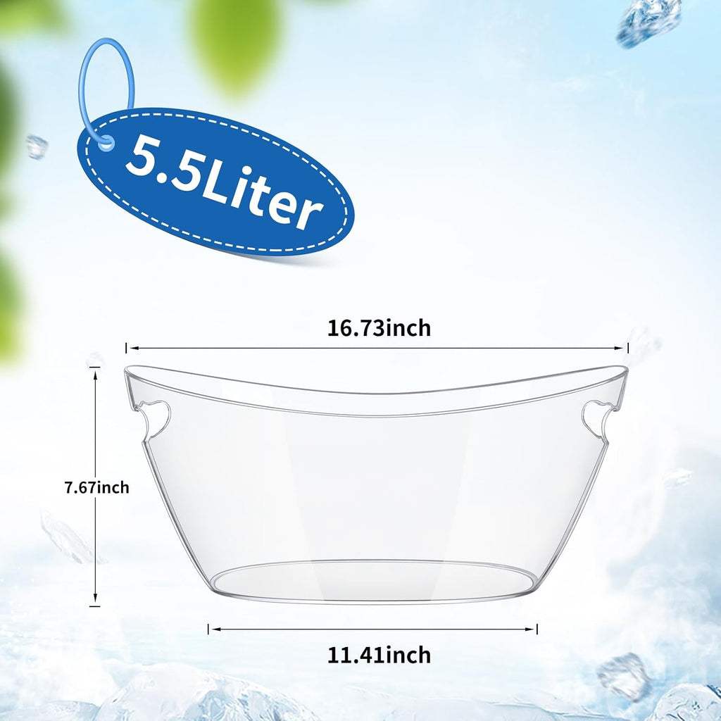Ice Buckets for Parties (5.5L) Ice Buckets, Clear Acrylic Champagne Bucket, Drinks Beverage Tub for Cocktail - Set of 2