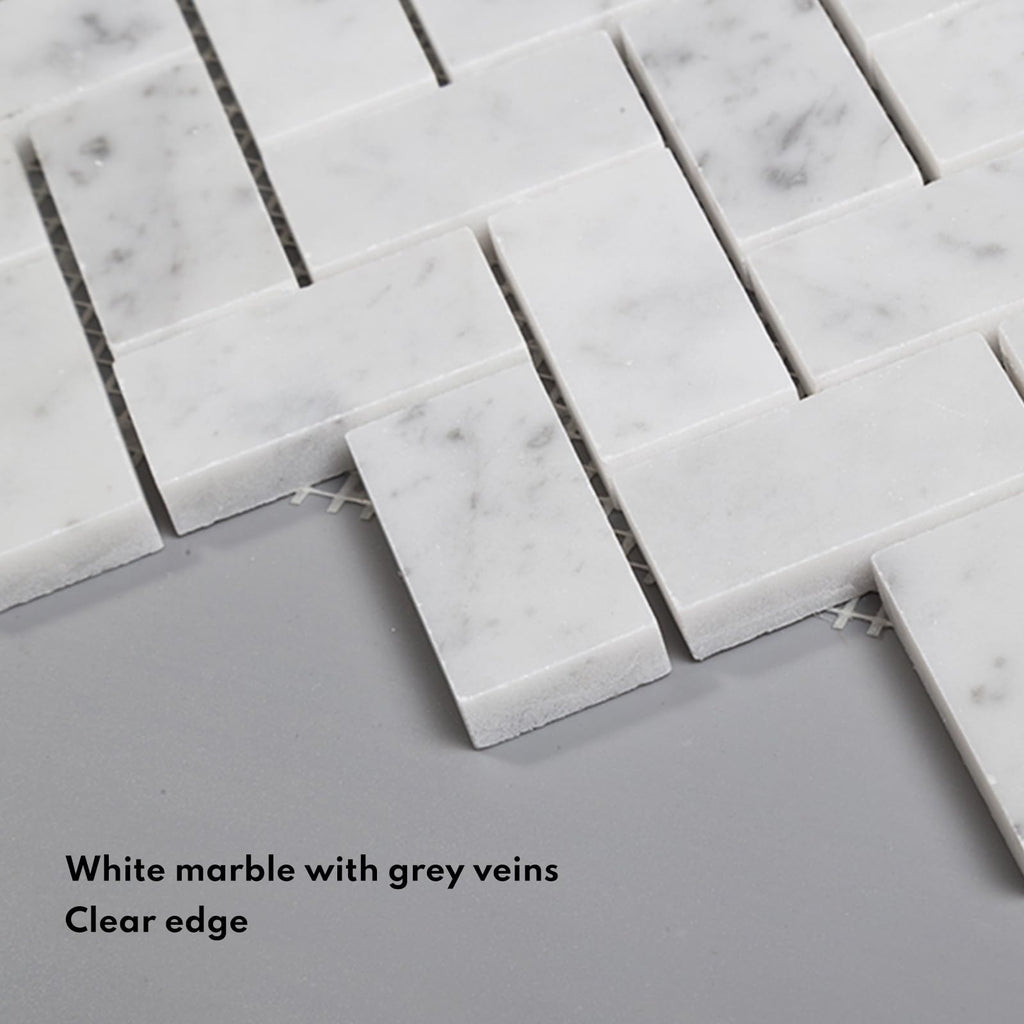 Carrara White Marble Stone 1x2 Inch Herringbone Italian Bianco Carrera Marble Mosaic Tile Wall Bathroom Shower Floor