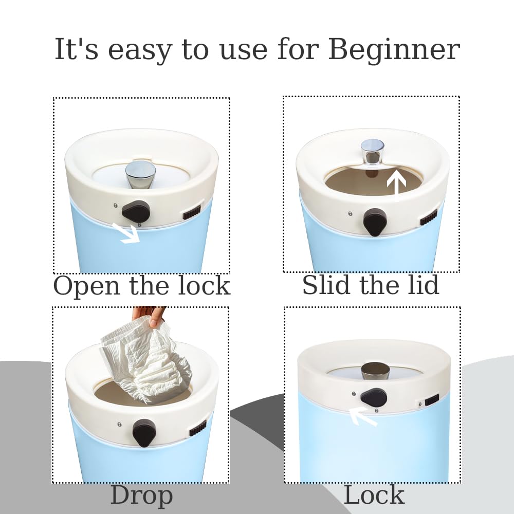 Diaper Pail, Baby Diaper Bin w/Childproof Lock, Blue Diaper Bin