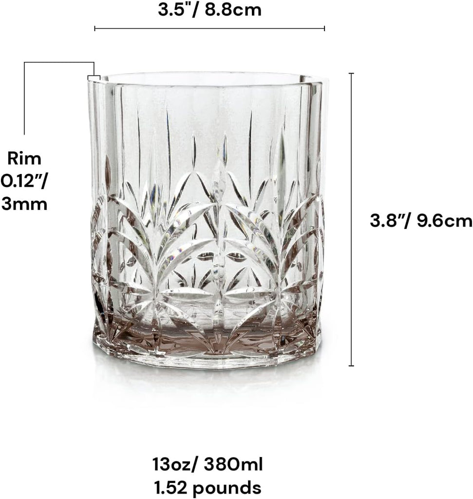Shatterproof Tritan Plastic Short Tumbler, Set of 4, 13oz - Myrtle Beach Unbreakable Crystal Cut Old Fashioned