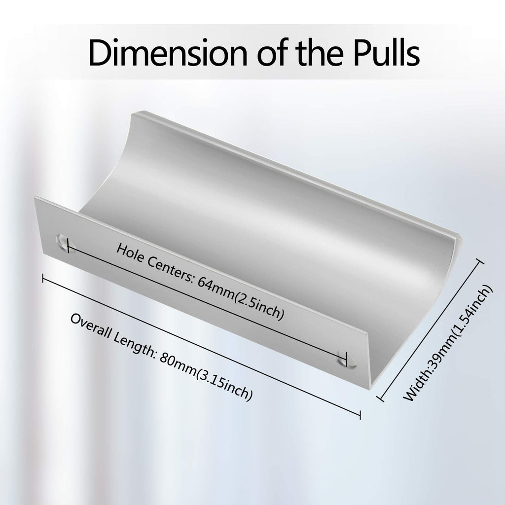 12 PCS 80mm Silver Aluminum Edge Pull, Concealed Cabinet Handle