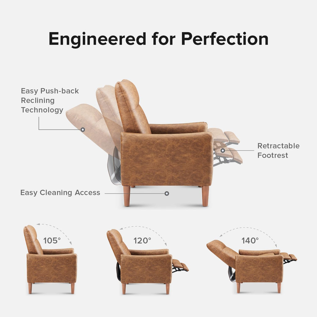 Arthur Recliner Chair with 3 Positions, Accent Armchair, Mid Century Modern Reading Chair, High Back Padded Support