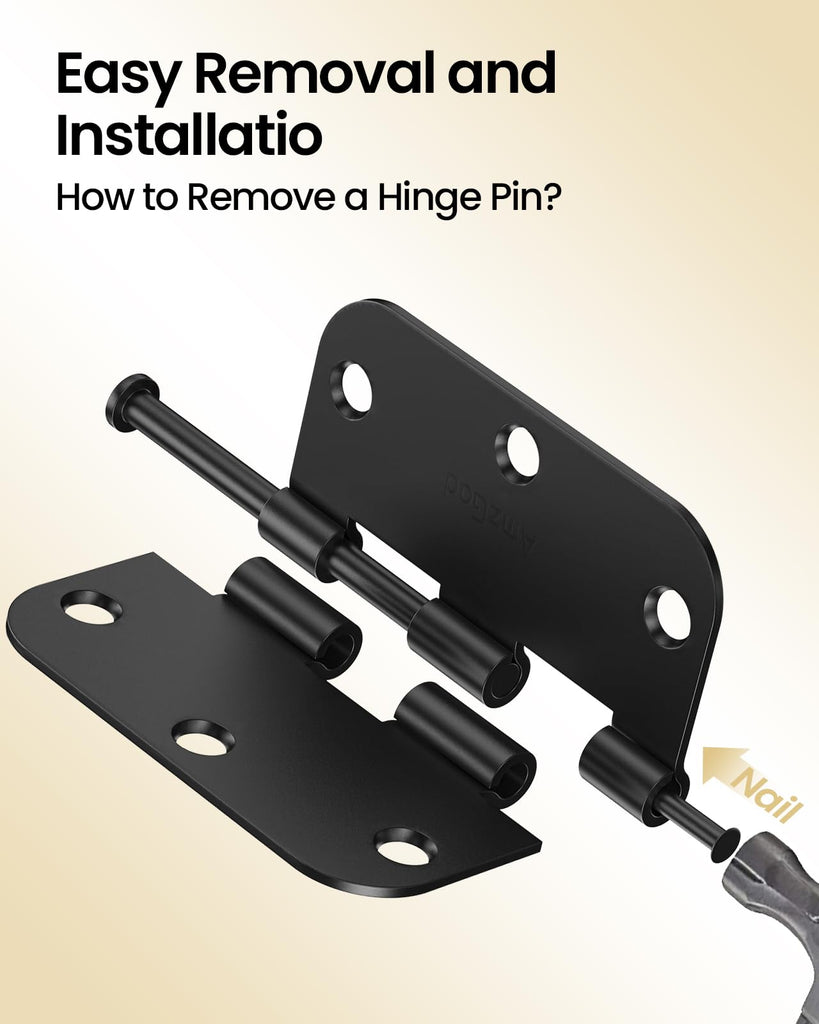 Black Door Hinges 6 Pack 3.5 Inch Rounded with 5/8" Radius Corners