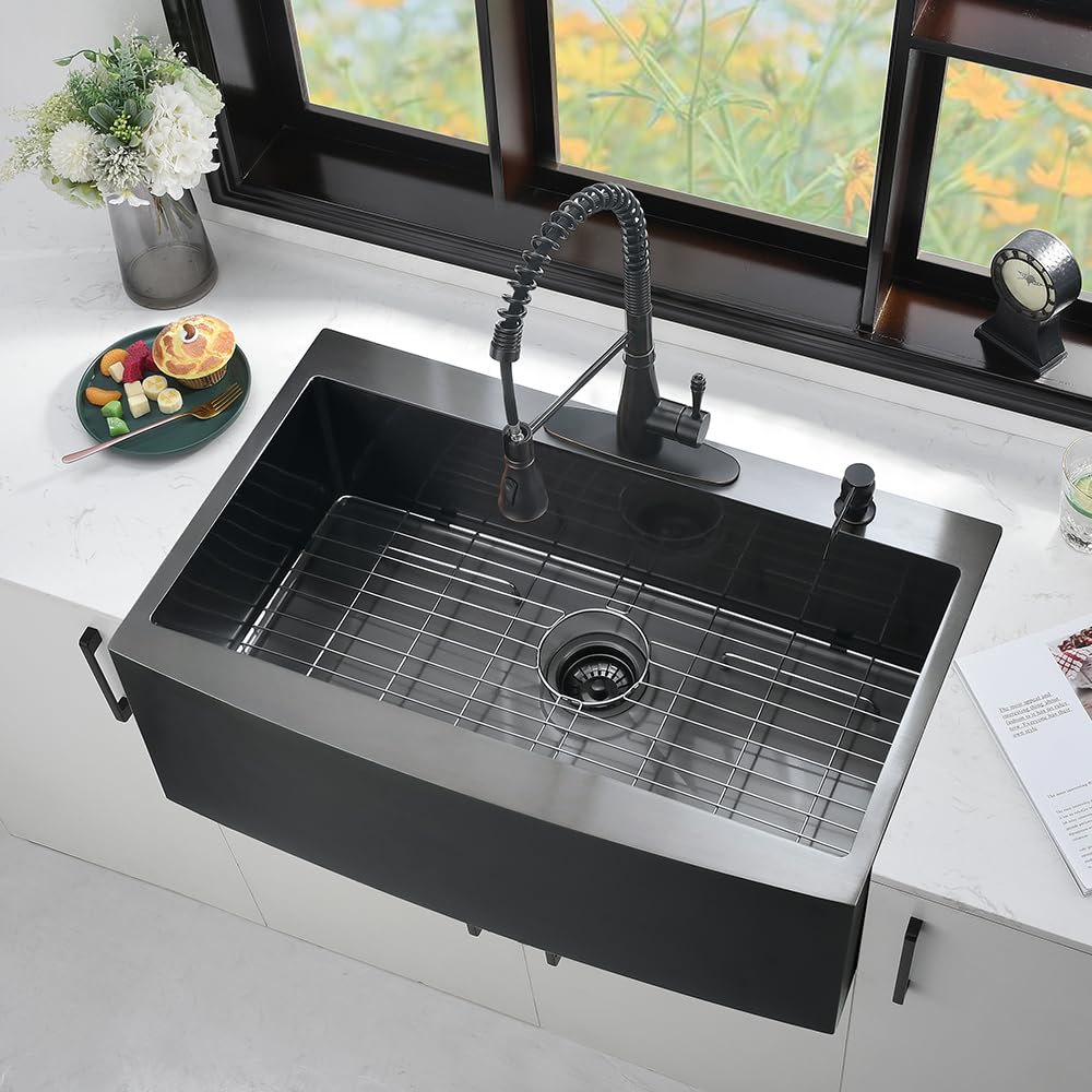 33x22 Drop In Farmhouse Kitchen Sink Black Apron Front Kitchen Sink