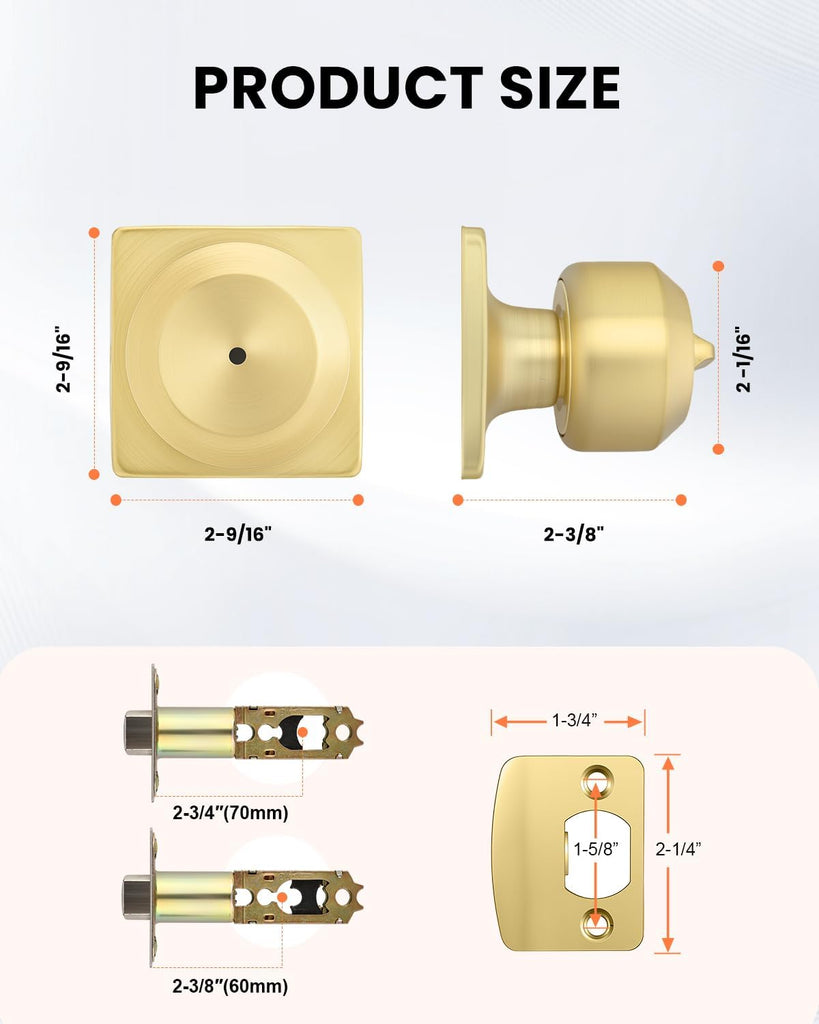 6 Pack Gold Door Knobs, Interior Door knobs, Privacy Door Knob or Bathroom, Brushed Gold Door Knob