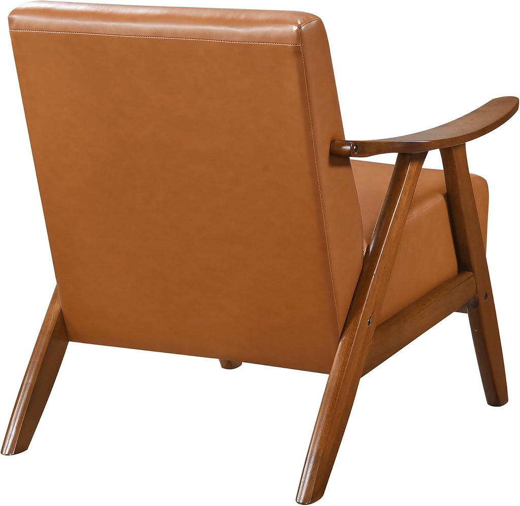 Faux Leather Accent Chair with Walnut Wood Frame, Brown