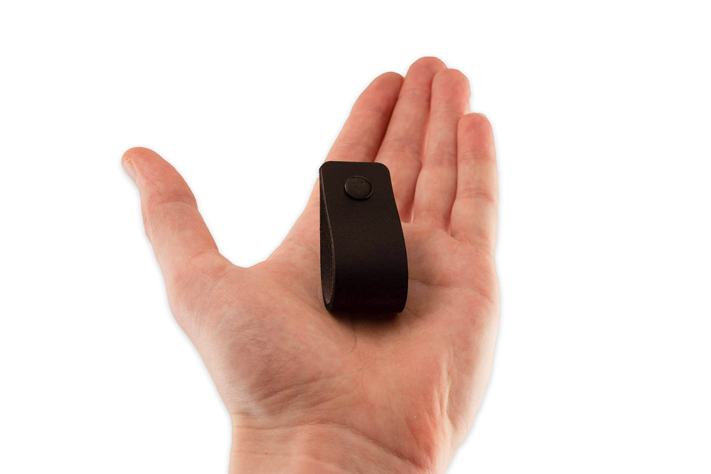 Black Leather Drawer Pulls - 2 Pack - 4-15/16 x 1 Inch - Modern, Minimalist Style - Easy to Install - Ambidextrous