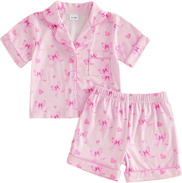 Toddler Baby Girl Pajamas Set Summer Floral Short Sleeve Button Down Shirt Top and Shorts 2pcs Pjs Sets Sleepwear