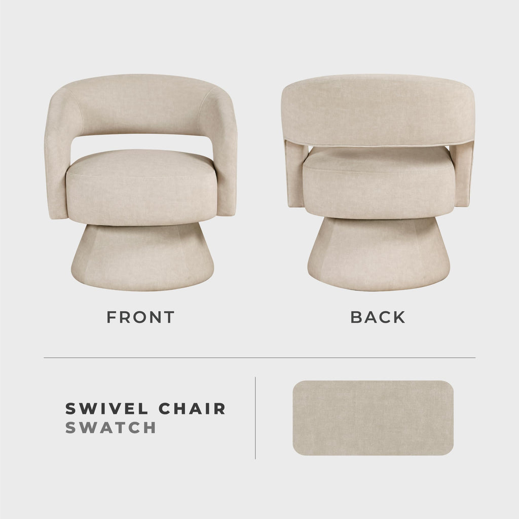 Swivel Accent Chair, Modern Velvet Round Barrel Chair, Taupe