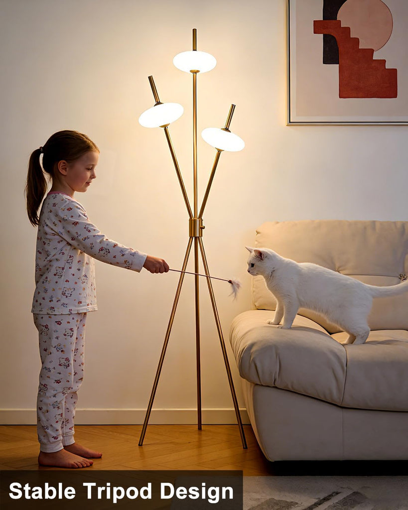 Tripod Floor Lamp Stepless Dimmable Gold Standing Tall Lamps with 3PCS Elliptical Lampshades Mid Century Modern Floor