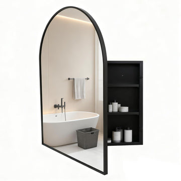 20"x30" Black Metal Medicine Cabinet Mirror Arched Aluminum Frame