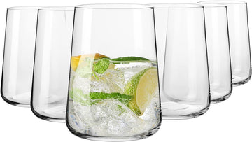 Infinity Drinking Glasses Set of 6 - 16.6 oz Water Juice Glasses, Modern Tapered Tumblers, Lead-Free Glassware, Clear